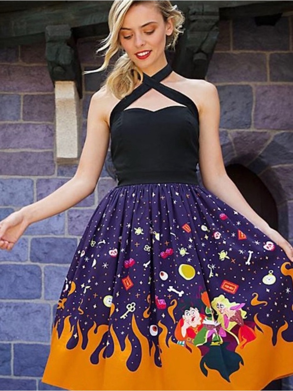 RARE Disney Parks Hocus Pocus Dress with Purple & Orange Halloween Print 🦇🎃💜